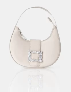 The Pearl Champagne Satin Pearled Buckle Mini Bag