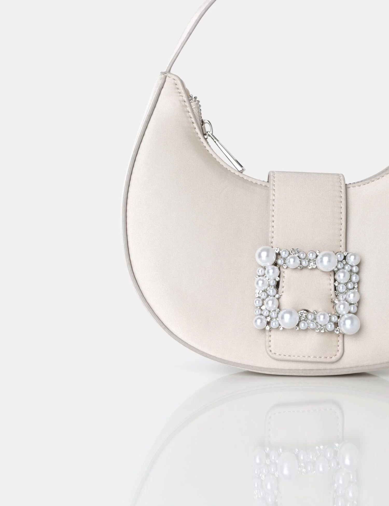 The Pearl Champagne Satin Pearled Buckle Mini Bag 2 The Pearl Champagne Satin Pearled Buckle Mini Bag - Image 2