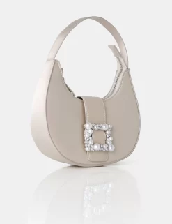 The Pearl Champagne Satin Pearled Buckle Mini Bag 5 The Pearl Champagne Satin Pearled Buckle Mini Bag -Chic Step Shop THEPEARLSATINCHAMPAGNE.2 scaled