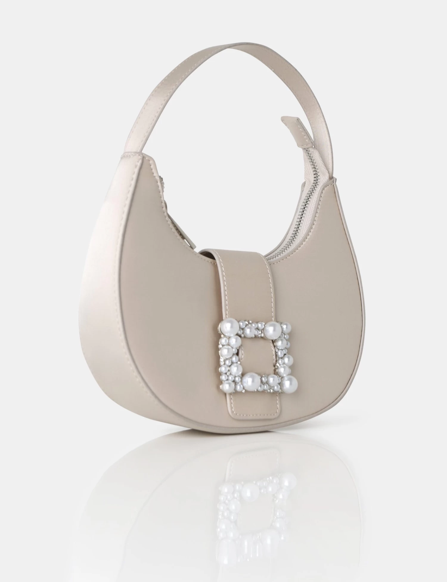The Pearl Champagne Satin Pearled Buckle Mini Bag 3 The Pearl Champagne Satin Pearled Buckle Mini Bag - Image 3
