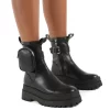 Thought Black Pu Wide Fit Pocket Chunky Sole Ankle Boot