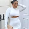 Long Sleeve Waist Cut Out Mini Dress Ivory