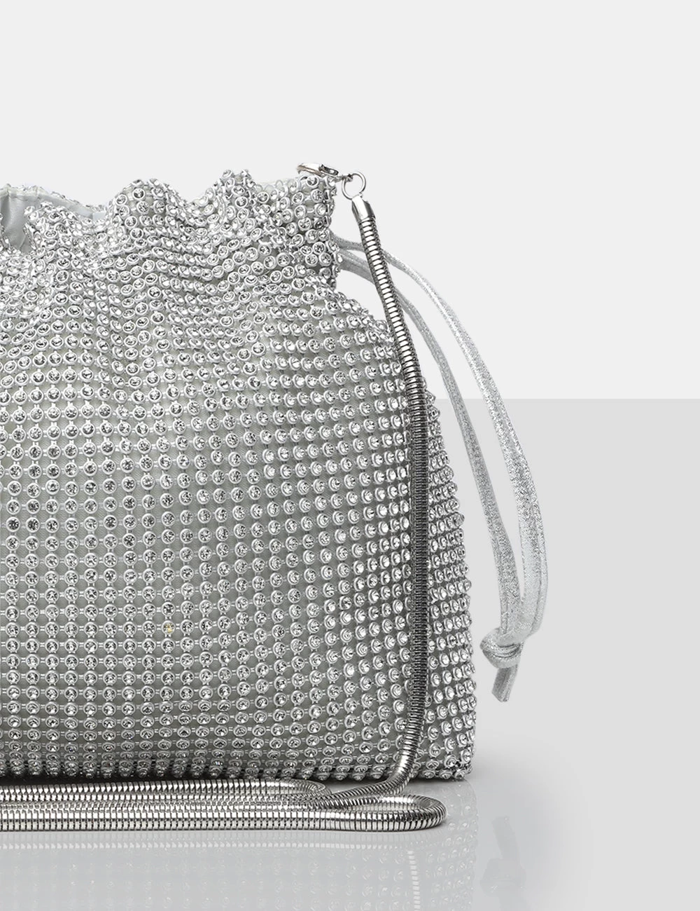 The Claudette Silver Diamante Draw String Crossbody Bag 3 The Claudette Silver Diamante Draw String Crossbody Bag - Image 3