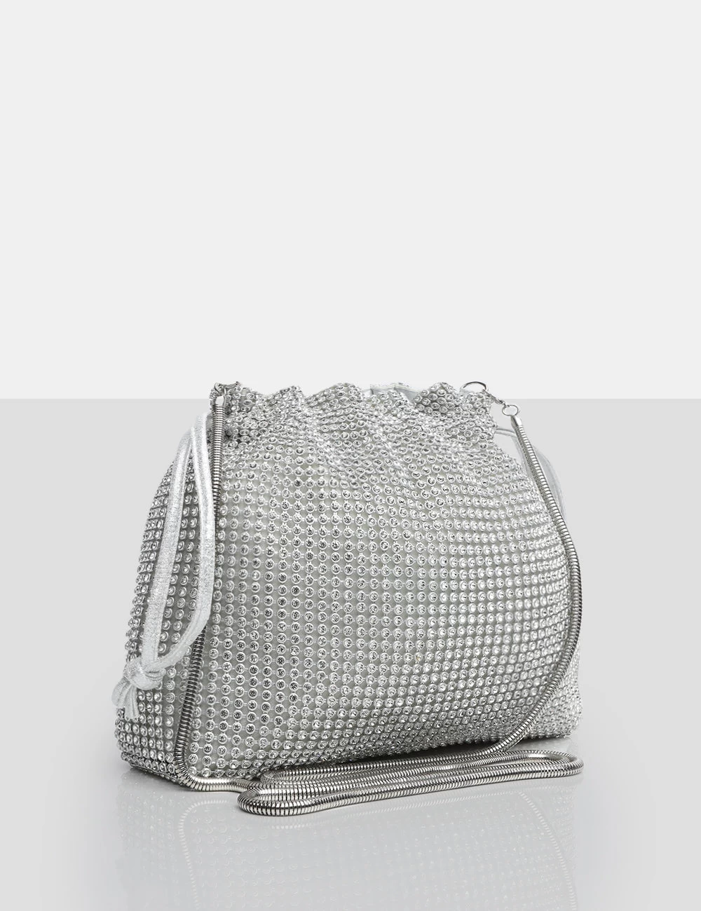 The Claudette Silver Diamante Draw String Crossbody Bag 2 The Claudette Silver Diamante Draw String Crossbody Bag - Image 2