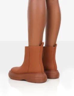 Caia Tan Platform Chunky Sole Ankle Boot -Chic Step Shop caiabrowback