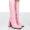 Caryn Pink Patent Knee High Heeled Boots