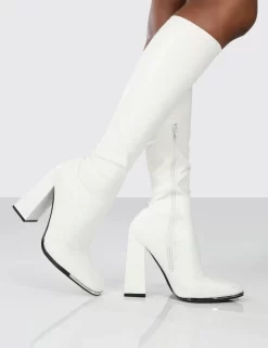 Caryn White PU Block Heeled Knee High Boots -Chic Step Shop carynwhite0137