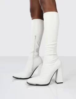 Caryn White PU Block Heeled Knee High Boots -Chic Step Shop carynwhite0138