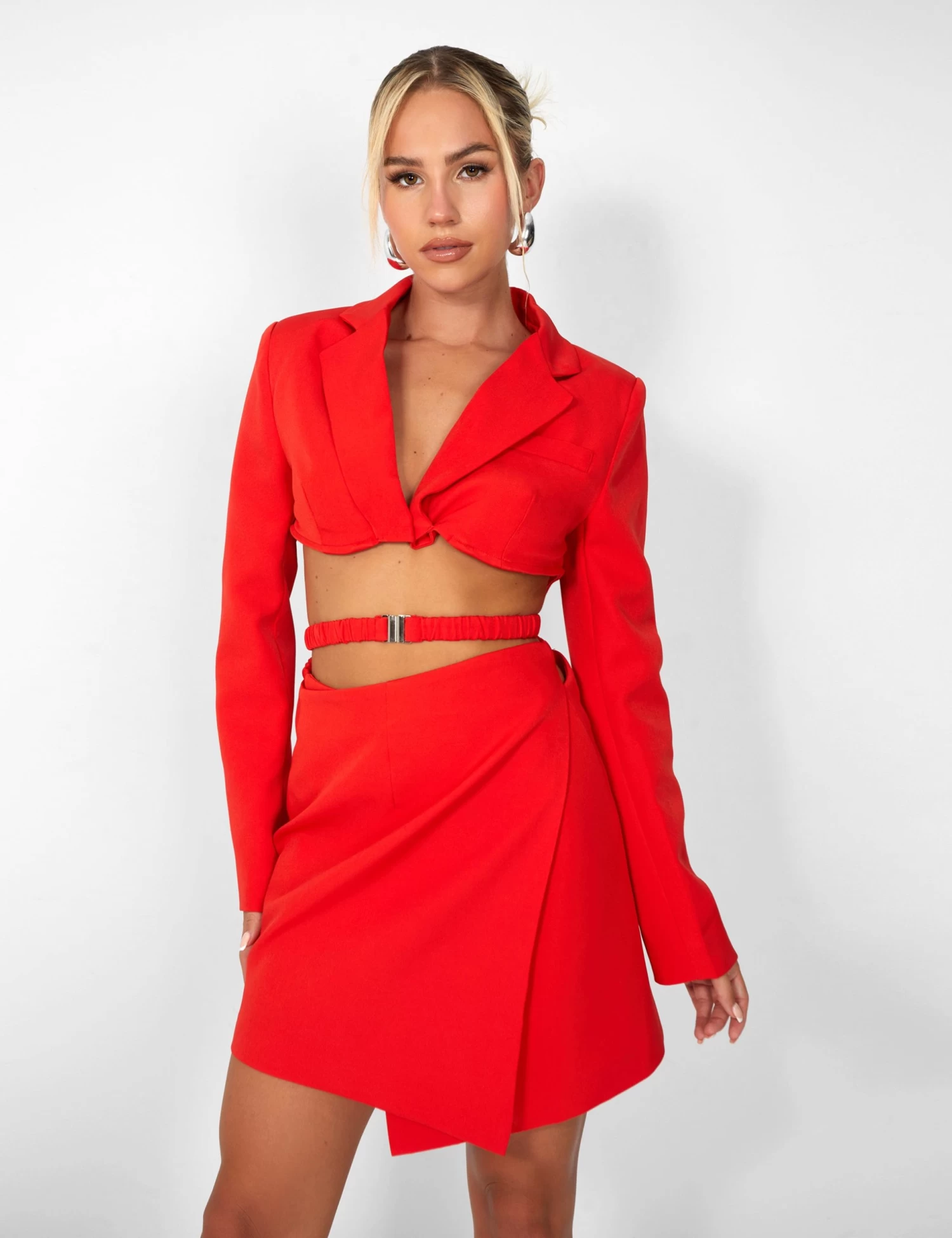 Public Desire Kaiia Wrap Waist Mini Blazer Dress In Red 1 Public Desire Kaiia Wrap Waist Mini Blazer Dress In Red