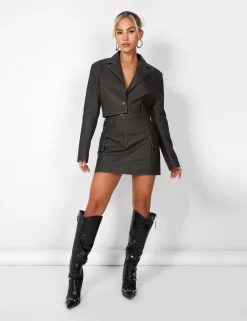 Kaiia Distressed Leather Look Cropped Blazer Co-ord In Brown -Chic Step Shop casey03.084071copy scaled