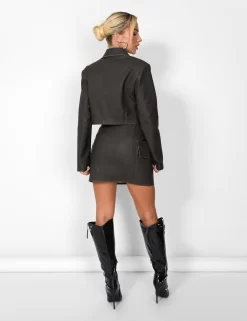 Kaiia Distressed Leather Look Cropped Blazer Co-ord In Brown -Chic Step Shop casey03.084142copy scaled