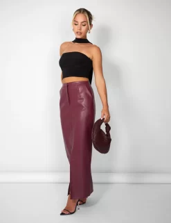 Kaiia Leather Look Maxi Skirt In Burgundy -Chic Step Shop casey03.084528 scaled