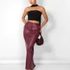 Kaiia Leather Look Maxi Skirt In Burgundy