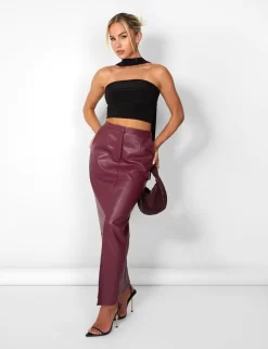 Kaiia Leather Look Maxi Skirt In Burgundy