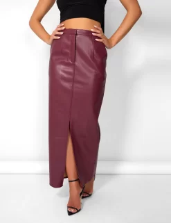 Kaiia Leather Look Maxi Skirt In Burgundy -Chic Step Shop casey03.084550 scaled