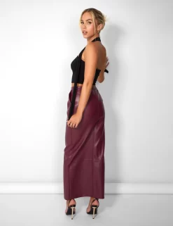 Kaiia Leather Look Maxi Skirt In Burgundy -Chic Step Shop casey03.084558 scaled