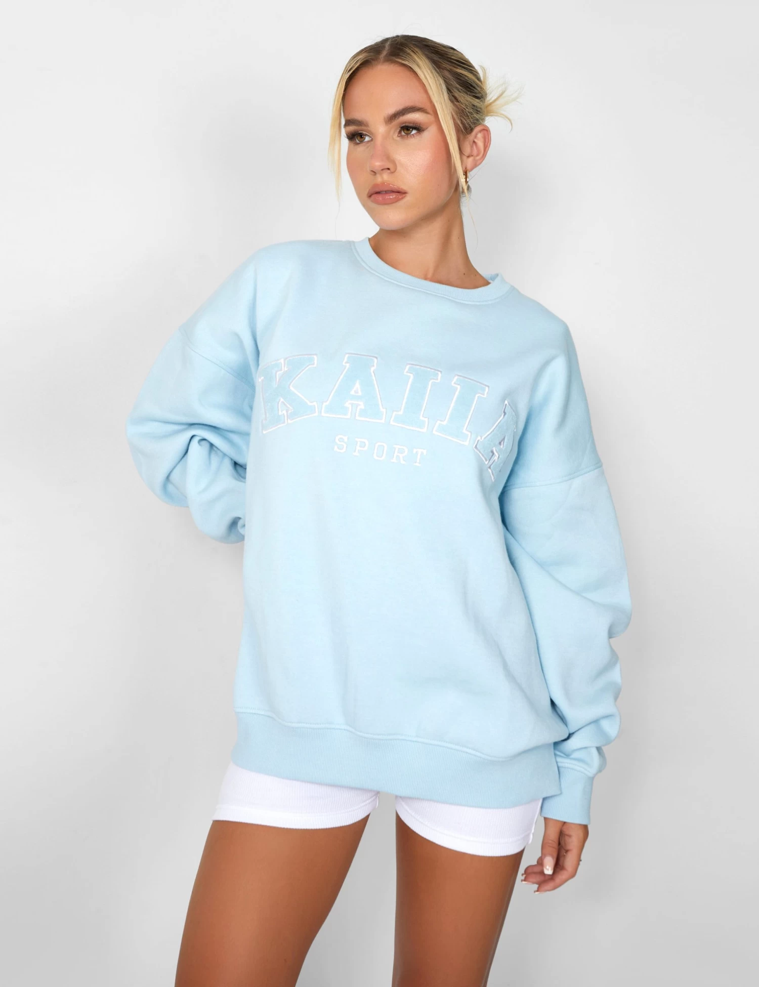 KAIIA SLOGAN OVERSIZED SWEATSHIRT LIGHT BLUE 1 KAIIA SLOGAN OVERSIZED SWEATSHIRT LIGHT BLUE