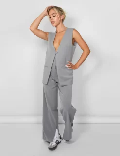 Kaiia Tailored Button Detail Longline Top Co-ord In Grey -Chic Step Shop casey03.084916 scaled