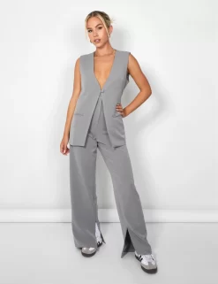 Kaiia Tailored Button Detail Longline Top Co-ord In Grey -Chic Step Shop casey03.084920copy scaled