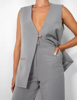 Kaiia Tailored Button Detail Longline Top Co-ord In Grey -Chic Step Shop casey03.084938copy
