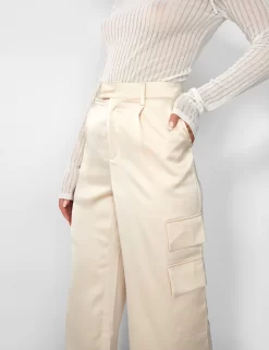 Kaiia Satin Wide Leg Cargos In Beige -Chic Step Shop casey03.085023 scaled