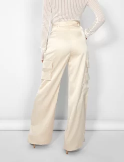 Kaiia Satin Wide Leg Cargos In Beige -Chic Step Shop casey03.085026copy