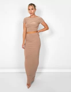 Kaiia Low Back Slinky Crop Top Co-ord In Taupe -Chic Step Shop casey03.085033 scaled