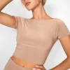 Kaiia Low Back Slinky Crop Top Co-ord In Taupe