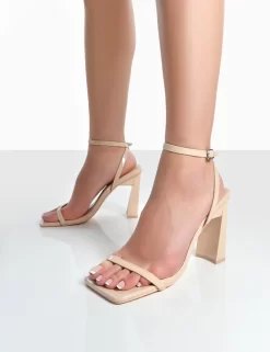 Charlotte Wide Fit Nude Patent Square Toe Heels 6 Charlotte Wide Fit Nude Patent Square Toe Heels -Chic Step Shop charlottenudedetail1