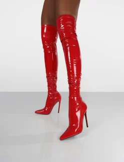 Confidence Red Patent Stiletto Heeled Over The Knee PU Boots -Chic Step Shop confidence0013