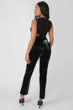 High Shine Vinyl Straight Leg Trousers Black -Chic Step Shop ecomkaiia12.10 612