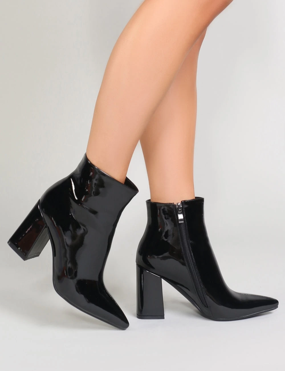 Empire Pointed Toe Ankle Boots In Black Patent 2 Empire Pointed Toe Ankle Boots In Black Patent - Image 2