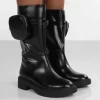 Evoke Black Pocket Detail Chunky Sole Calf Height Boot