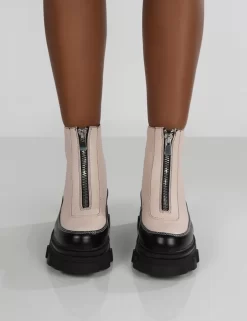 Direction Bone Pu Zip Front Platform Chunky Sole Ankle Boot -Chic Step Shop evoke0046