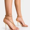 Loyal Nude PU Chain Detail Square Toe Gold Stiletto Heels