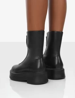Indigo Black PU Platform Chunky Sole Zip Through Ankle Boot -Chic Step Shop indigoblackback