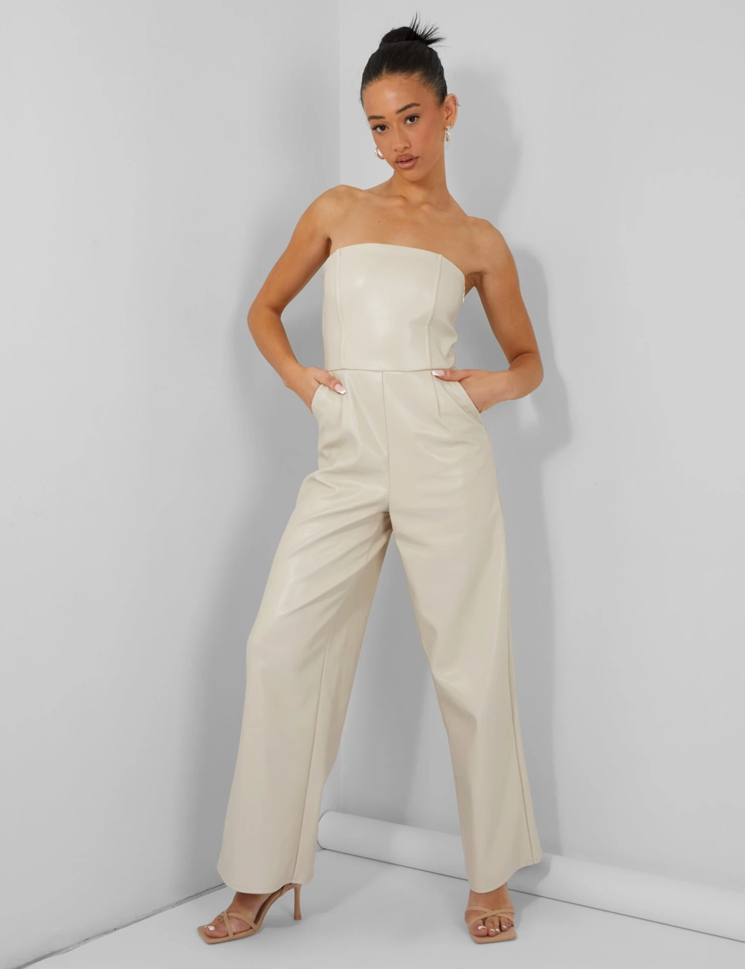 Bandeau Tailored Wide Leg Jumpsuit Stone 2 Bandeau Tailored Wide Leg Jumpsuit Stone - Image 2