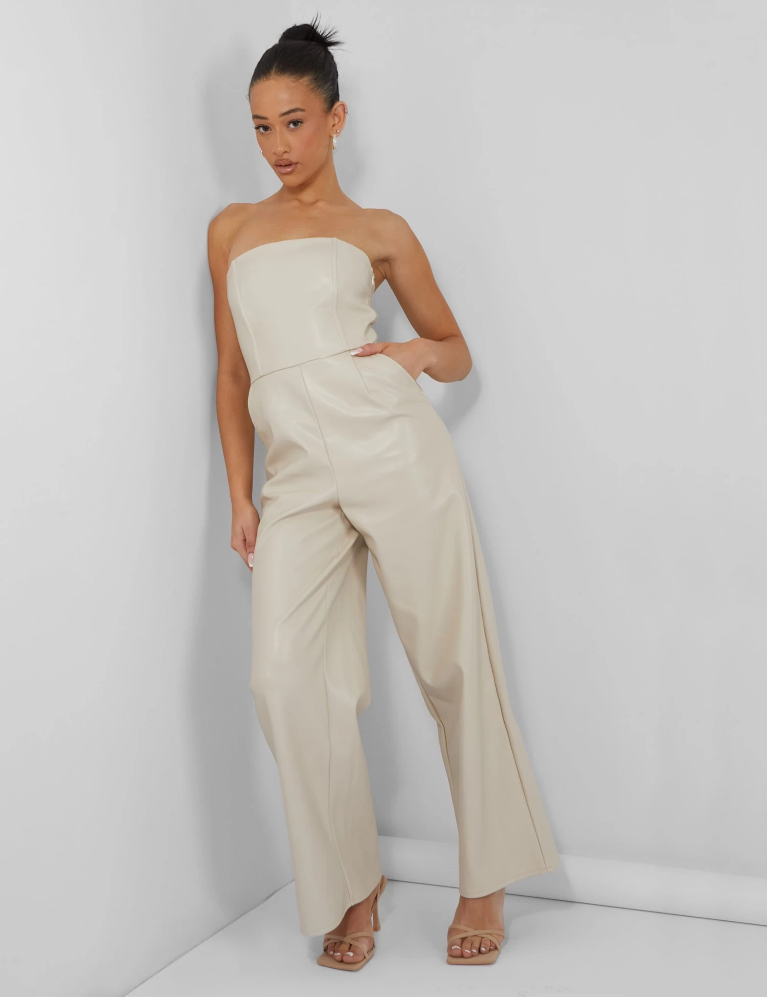 Bandeau Tailored Wide Leg Jumpsuit Stone 3 Bandeau Tailored Wide Leg Jumpsuit Stone - Image 3