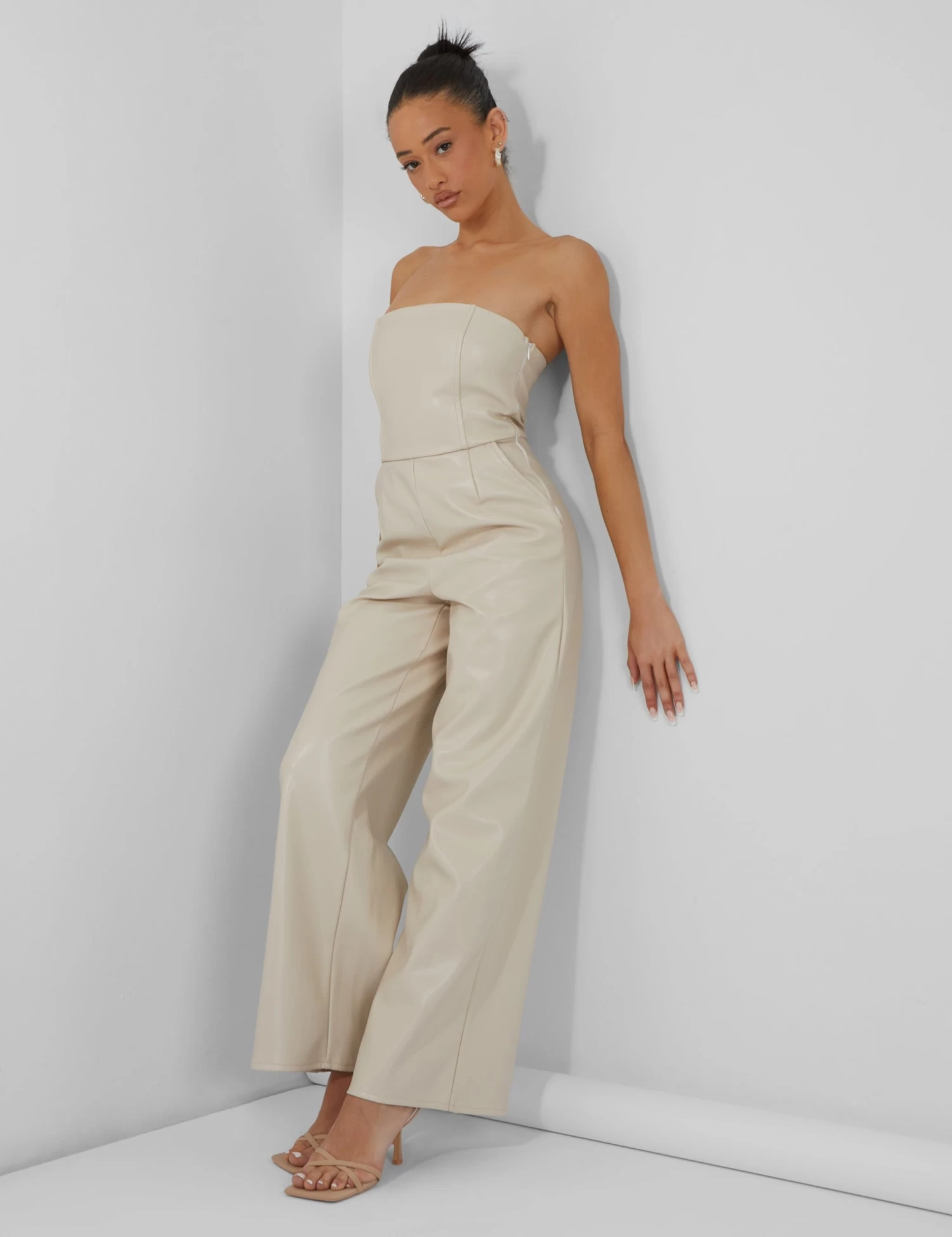 Bandeau Tailored Wide Leg Jumpsuit Stone 4 Bandeau Tailored Wide Leg Jumpsuit Stone - Image 4