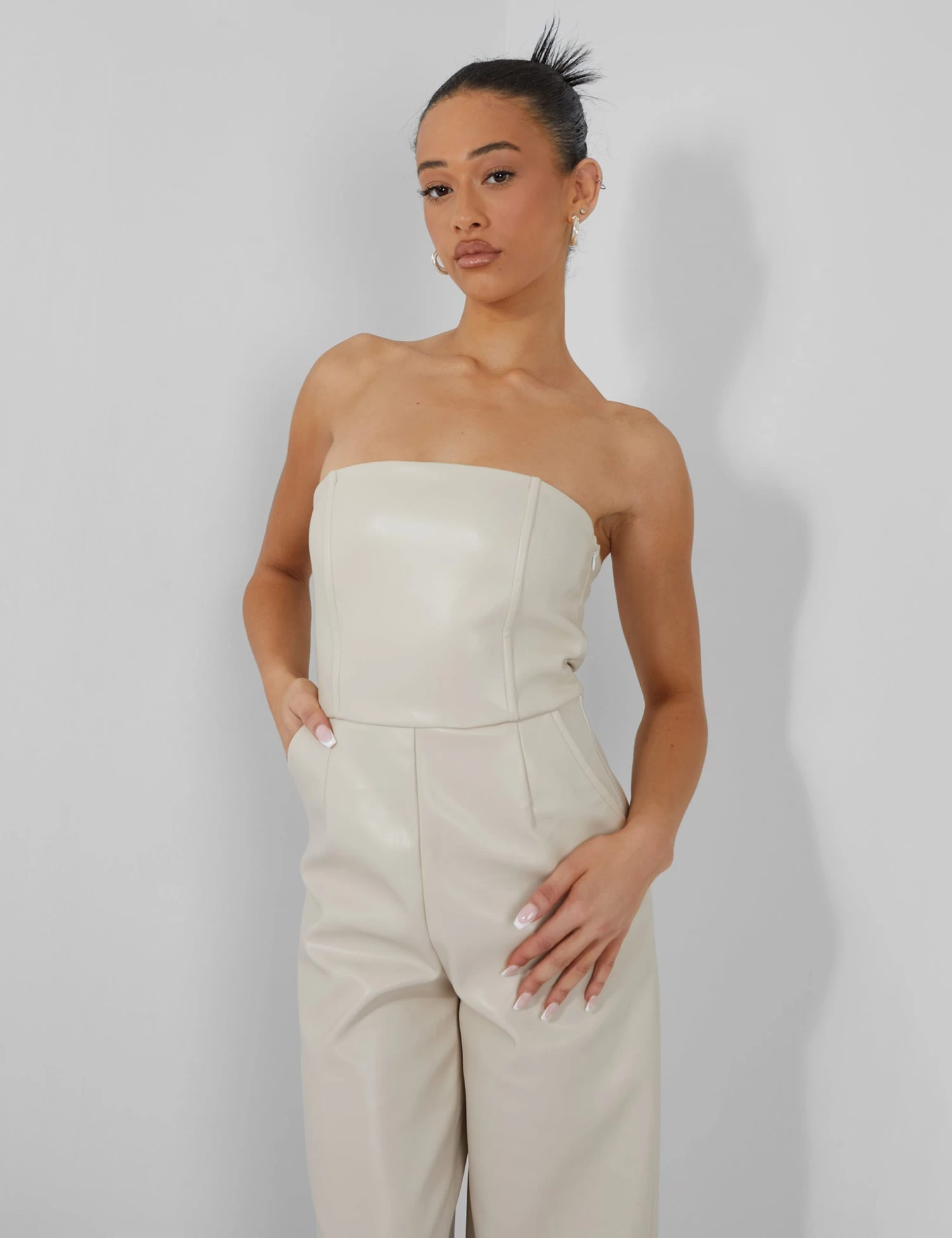 Bandeau Tailored Wide Leg Jumpsuit Stone 5 Bandeau Tailored Wide Leg Jumpsuit Stone - Image 5
