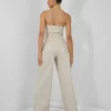 Bandeau Tailored Wide Leg Jumpsuit Stone