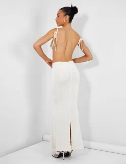 Slinky Ruched Bum Maxi Skirt Ecru -Chic Step Shop kaiia02.050191 scaled