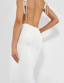 Slinky Ruched Bum Maxi Skirt Ecru -Chic Step Shop kaiia02.050203copy