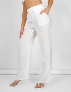 Crinkle Elasticated Waist Wide Leg Trousers White -Chic Step Shop kaiia02.050437copy