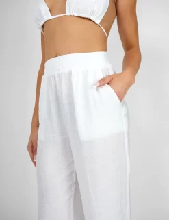 Crinkle Elasticated Waist Wide Leg Trousers White -Chic Step Shop kaiia02.050442 scaled