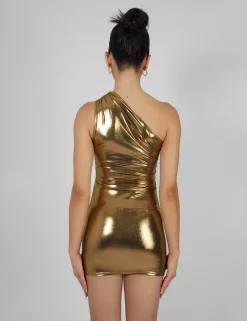 One Shoulder Ruched Metallic Mini Dress Gold 7 One Shoulder Ruched Metallic Mini Dress Gold -Chic Step Shop kaiia02.050563 scaled