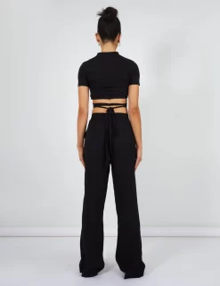 Crinkle Elasticated Waist Wide Leg Trousers Black -Chic Step Shop kaiia02.050758 scaled