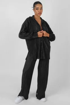 Oversized Plisse Shirt Black -Chic Step Shop kaiia11.10 938