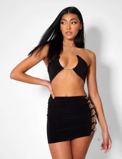 Cross Front Diamante Rope Crop Top Black -Chic Step Shop kaiia20935copy scaled