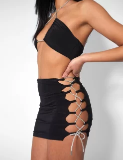 Diamante Rope Slinky Mini Skirt Black -Chic Step Shop kaiia20941 scaled